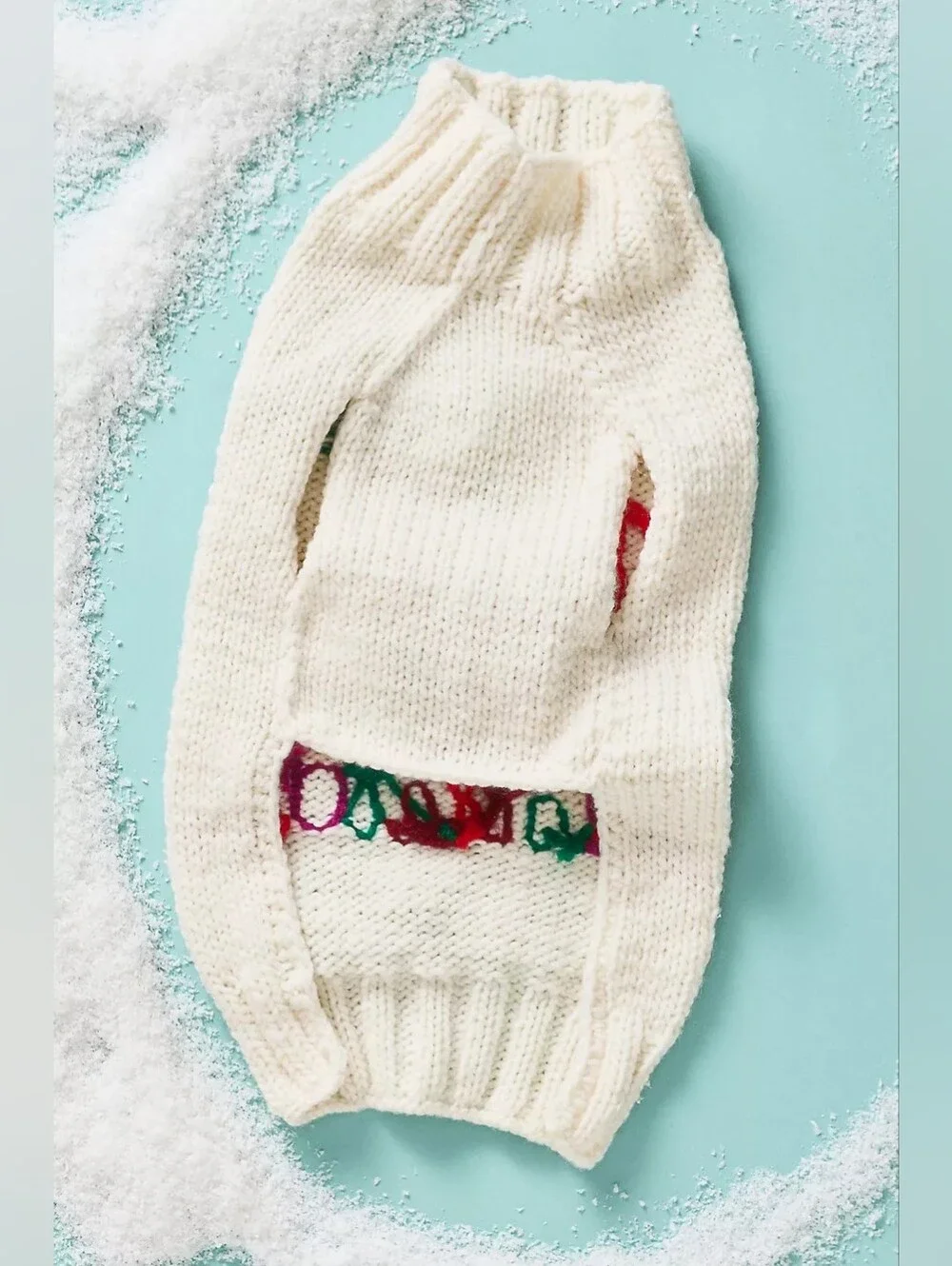 Anthropologie Hand Knit Holiday 'Under the Mistletoe' Cream Dog Sweater M